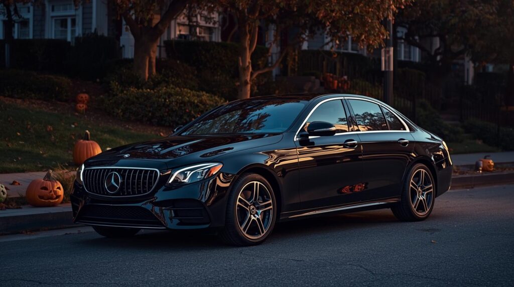 Black Mercedes E Class 2023 on Halloween